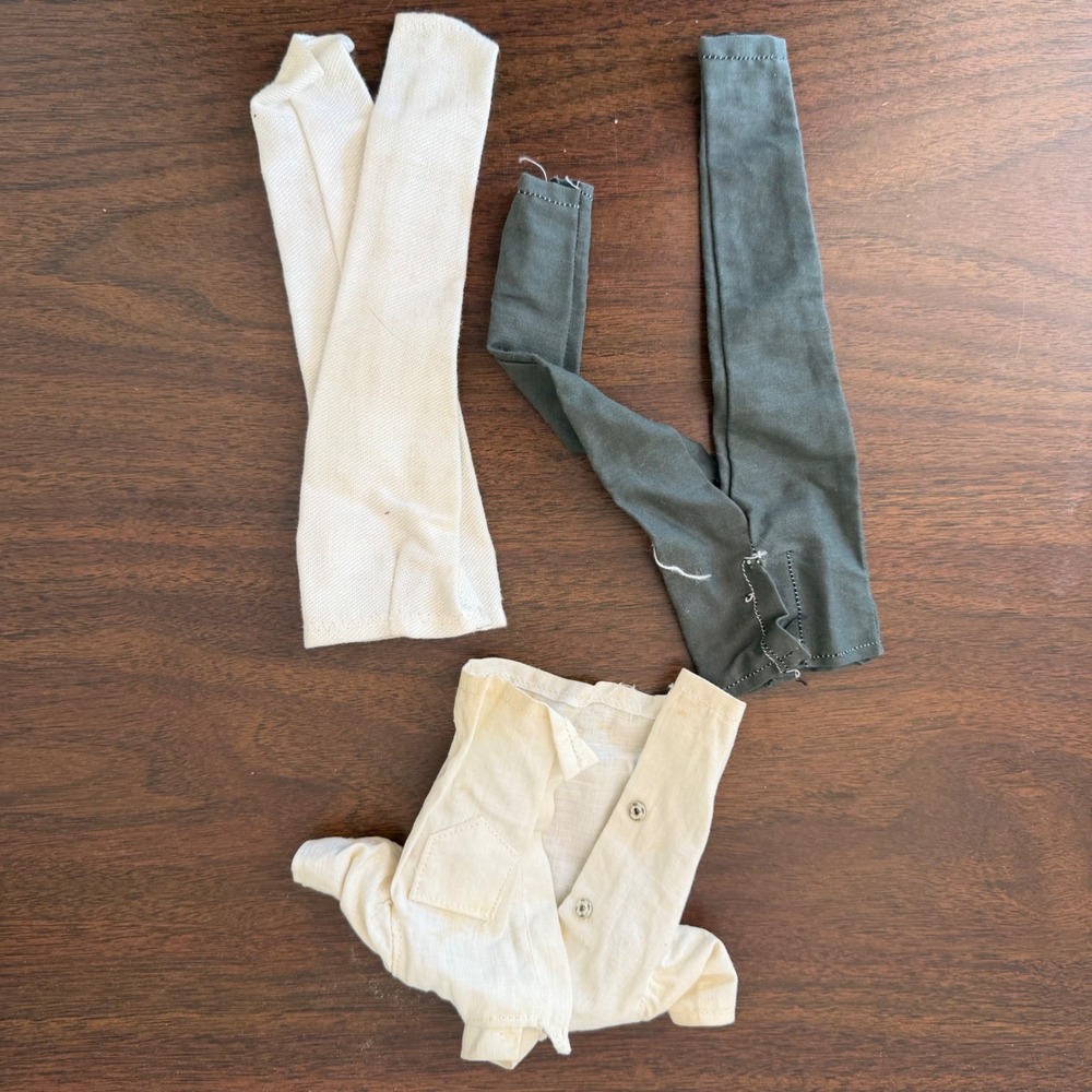 Vintage Ken Style Doll Clothes Lot White Snap Shirt Olive‎ Green Off White Pants